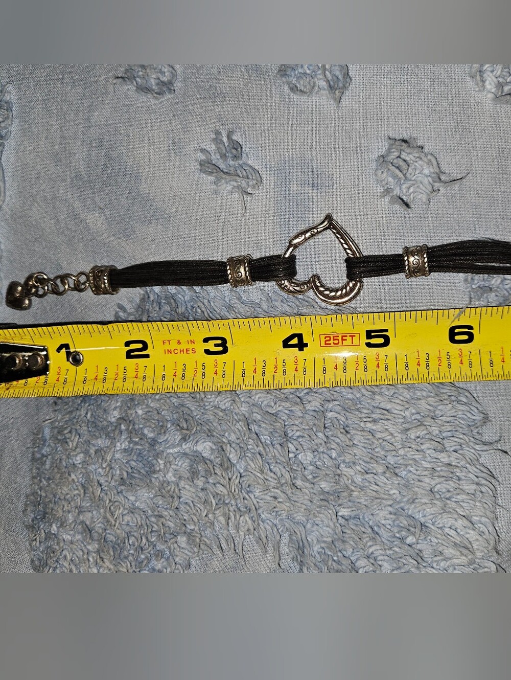 Heart Charm Black Cord Bracelet with Silver Accents - Picture 2 of 2